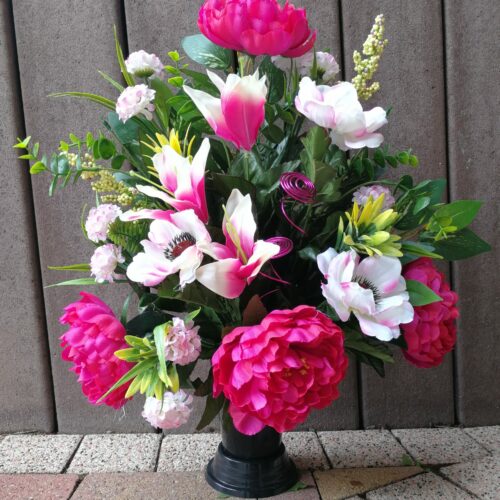 Composition Cône (pour vase cimetière) de Fleurs Artificielles ROSE - Fleurs de qualité