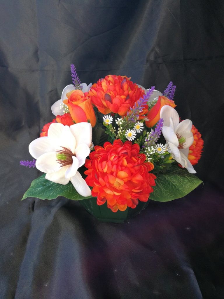 Composition De Fleurs Artificielles Lestée Ciment - Pot Charlotte 32x30 Cm - Décoration Extérieure Résistante
